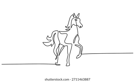 Caballo corredor en dibujo continuo de una línea, un concepto creativo que representa la velocidad, el poder y la libertad. Ilustración vectorial línea arte dibujado a mano.