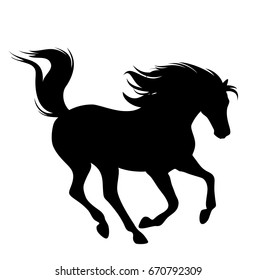 running horse fine black vector silhouette on white