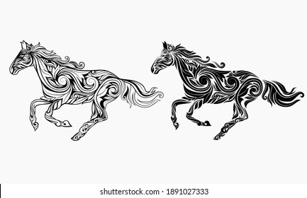 running horse in floral ornament