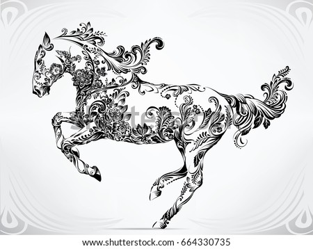 Download Running Horse Floral Ornament Stock Vector (Royalty Free) 664330735 - Shutterstock