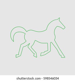 Running horse green line silhouette . Vector illustration