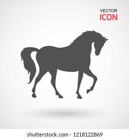 Running horse grey silhouette Icon. Silhouette of horse on a light background. Logo design for the company.Vector illustration.