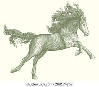 Running Horse. Hand drawn engraving. Vector illustration. 8 EPS  