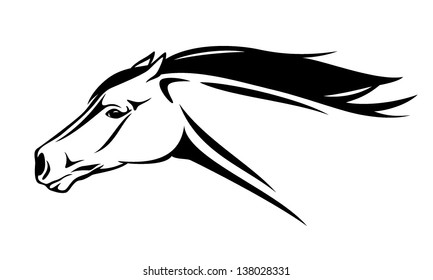 running horse head vector illustration - black and white realistic outline