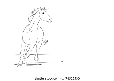 Running horse. Line drawing. Vector.