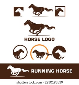 RUNNING HORSE LOGO, silhouette of elegant horse vector illustrations