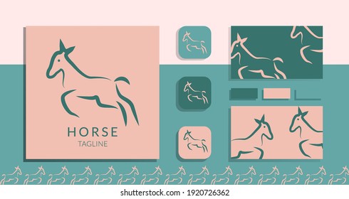Running horse logo vector line outline, icon, vector, with pastel color. eps 10