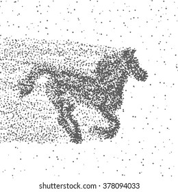 Running Horse Made Of Particles. Dotted Background. Vector.
