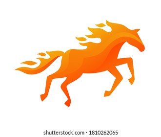 Running horse with mane and tail as a flame - burning silhouette of animal - isolated vectgor logo or emblem