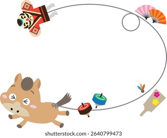 Running Horse and New Year Toys Frame - Japanese Zodiac 2026