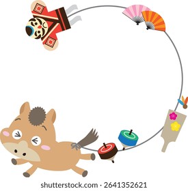 Running Horse and New Year Toys Frame - Japanese Zodiac 2026