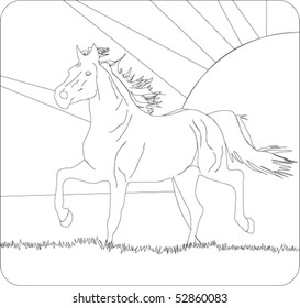 Running horse on a decline