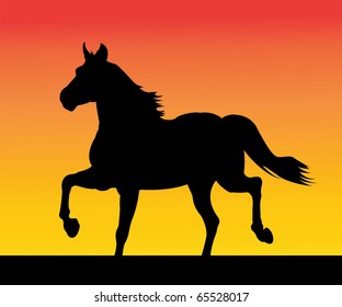 The running horse on an orange background