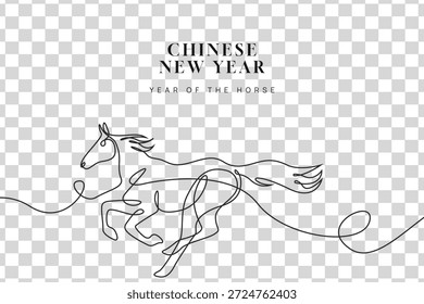 Caballo corredor en un dibujo de línea continua. Para el Nuevo año chino 2026.
