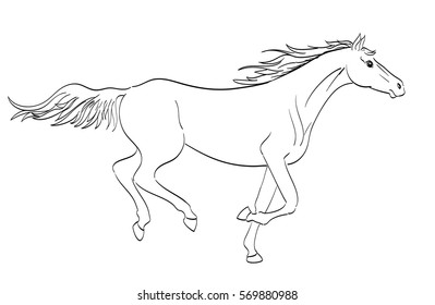 Running Horse Outline Line Art Style Stock Vector (Royalty Free ...