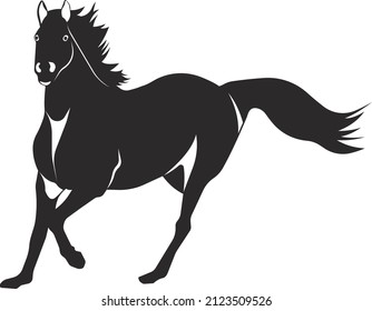 A running horse. Pets. Flat black silhouette. Vector image isolated on a white background.