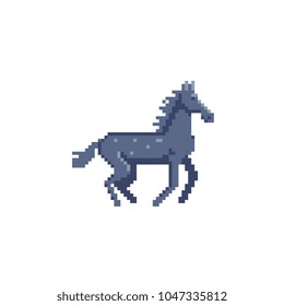 Running horse pixel art icon. Design for mobile app, web, logo. Isolated vector illustration on white background. Game assets 8-bit sprite.