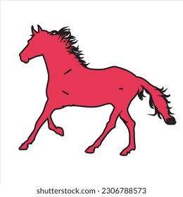 Running horse red silhouette. Vector illustration.