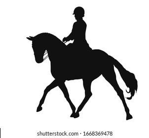 Running horse and rider vector silhouette
