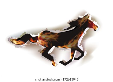Running horse Ripped paper collection and flames