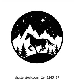 Running Horse in Scenic Landscape Silhouette Vector