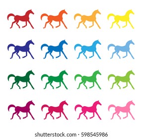 Running horse set colour silhouette . Vector illustration
