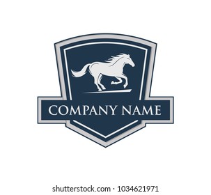 running horse with shield emblem crest vector logo design template