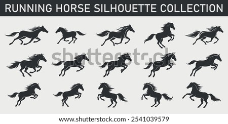 running horse silhouette collection with various galloping and jumping horse poses