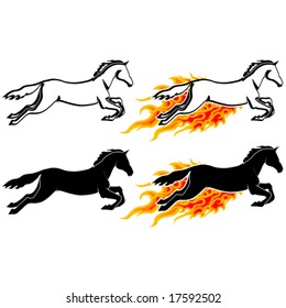 Running horse silhouette in flame