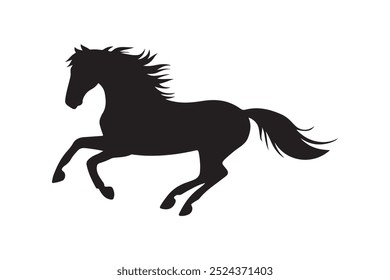 Silueta de caballo corriendo, Vector de silueta de caballo galopando, Vector de icono de caballo fondo blanco