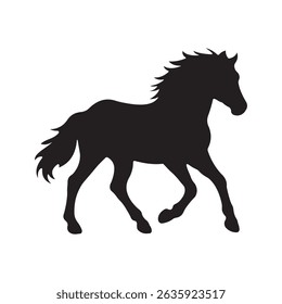 Running Horse Silhouette Icon – Wild Horse Graphic in Black Minimalist Style for Logos and Designs