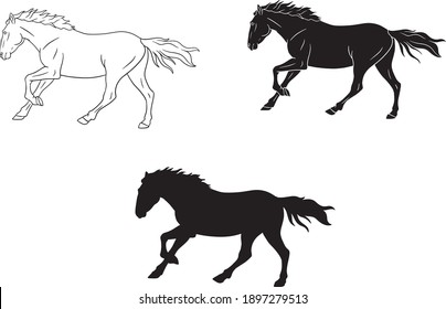 
running horse silhouette and outline