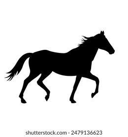 Running horse silhouette. Thoroughbred trotter breed horse running. Vector illustration isolated on a white background