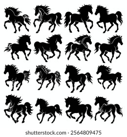 Running Horse silhouette vector art illustration with Mustang Horse Clip art