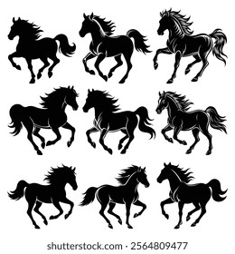 Running Horse silhouette vector art illustration with Mustang Horse Clip art