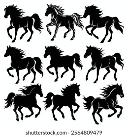 Running Horse silhouette vector art illustration with Mustang Horse Clip art