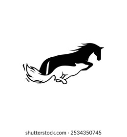 Running horse and silhouette wolf logo