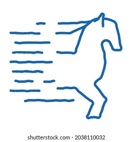 Running Horse sketch icon vector. Hand drawn blue doodle line art Running Horse sign. isolated symbol illustration