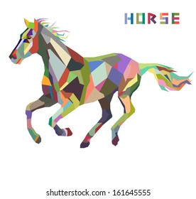 Running Horse symbol of New Year 2014 trendy hipster style on white background in vector 