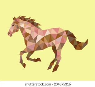 Running Horse triangle low polygon style. Nice, colorful and clean vector. Good use for your symbol, mascot, Chinese zodiac, website icon, avatar, sticker, or any design you want. Easy to use. 