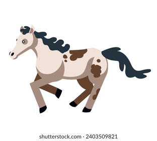 Running horse vector color flat illustration. Cartoon style. Illustration isolated on white background