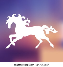 Running horse white silhouette. Vector illustration.