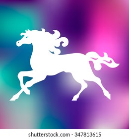 Running horse white silhouette. Vector illustration.