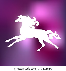 Running horse white silhouette. Vector illustration.