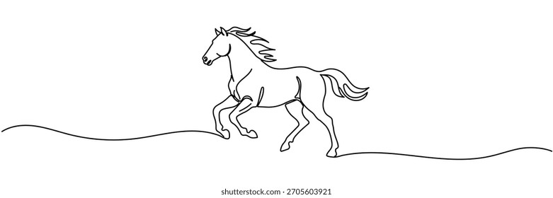 Running horse. Horse year. Continuous line drawing. Editable stroke