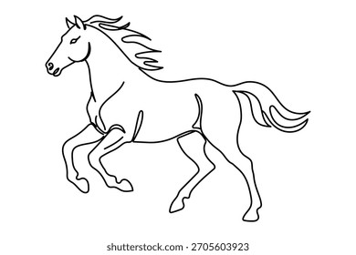 Running horse. Horse year. Continuous line drawing. Editable stroke