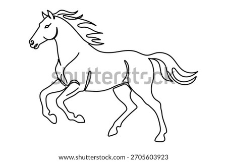Running horse. Horse year. Continuous line drawing. Editable stroke