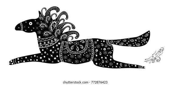Running horse.Abstract vector illustration with decorative ornam