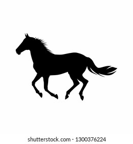 Running horses black silhouette. Equine vector illustration. 