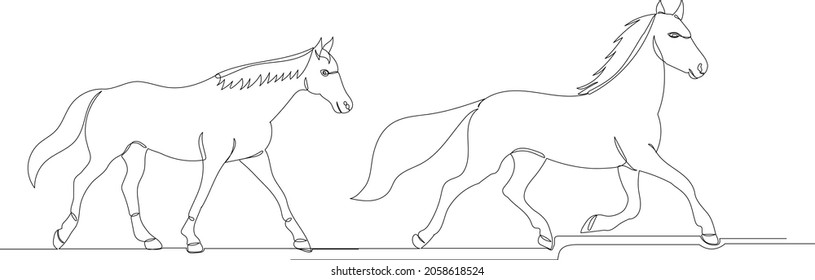 running horses drawing by one continuous line